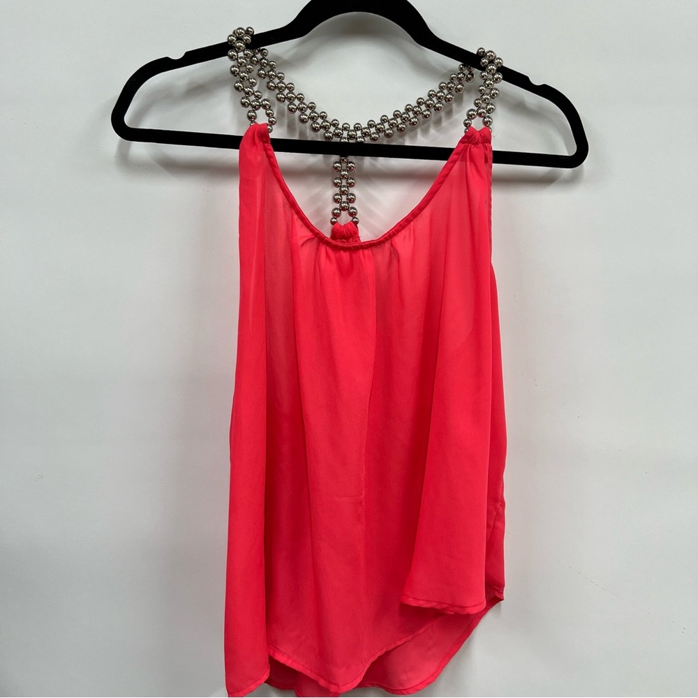 Women’s Large beaded Strap Tank Top sheer blouse